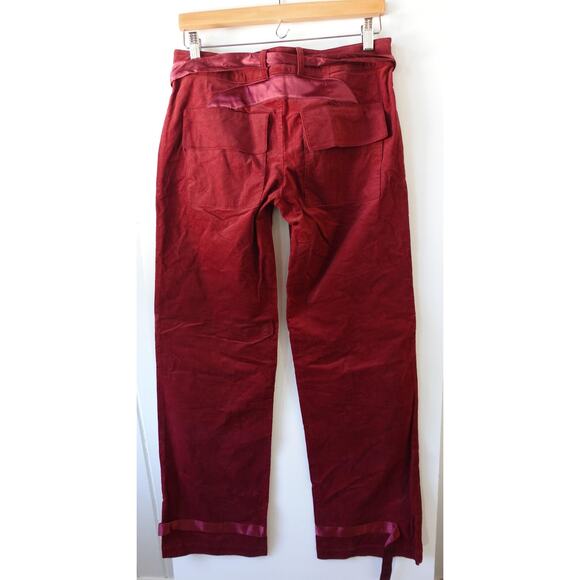 Bebe Pants Womens 8 Burgundy Red Stretch Utility Cargo Satin Trim Belted Mid Y2K - Picture 4 of 10